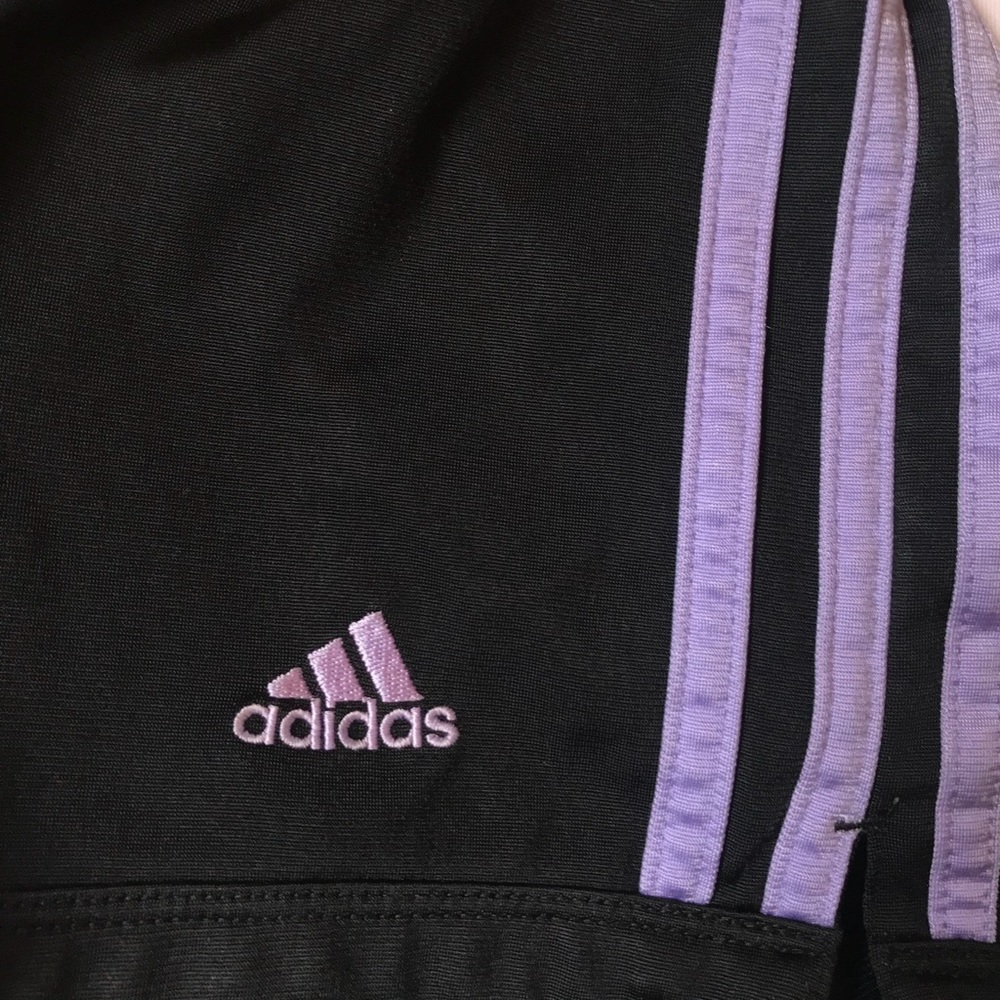 Purple stripe adidas shorts